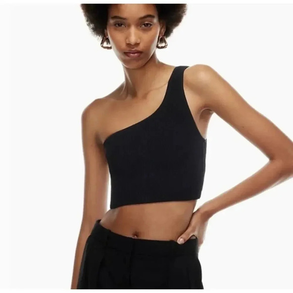 Babaton Tops - Aritzia Babaton Black Sculpt Knot One-Shoulder Cropped Tank- Small